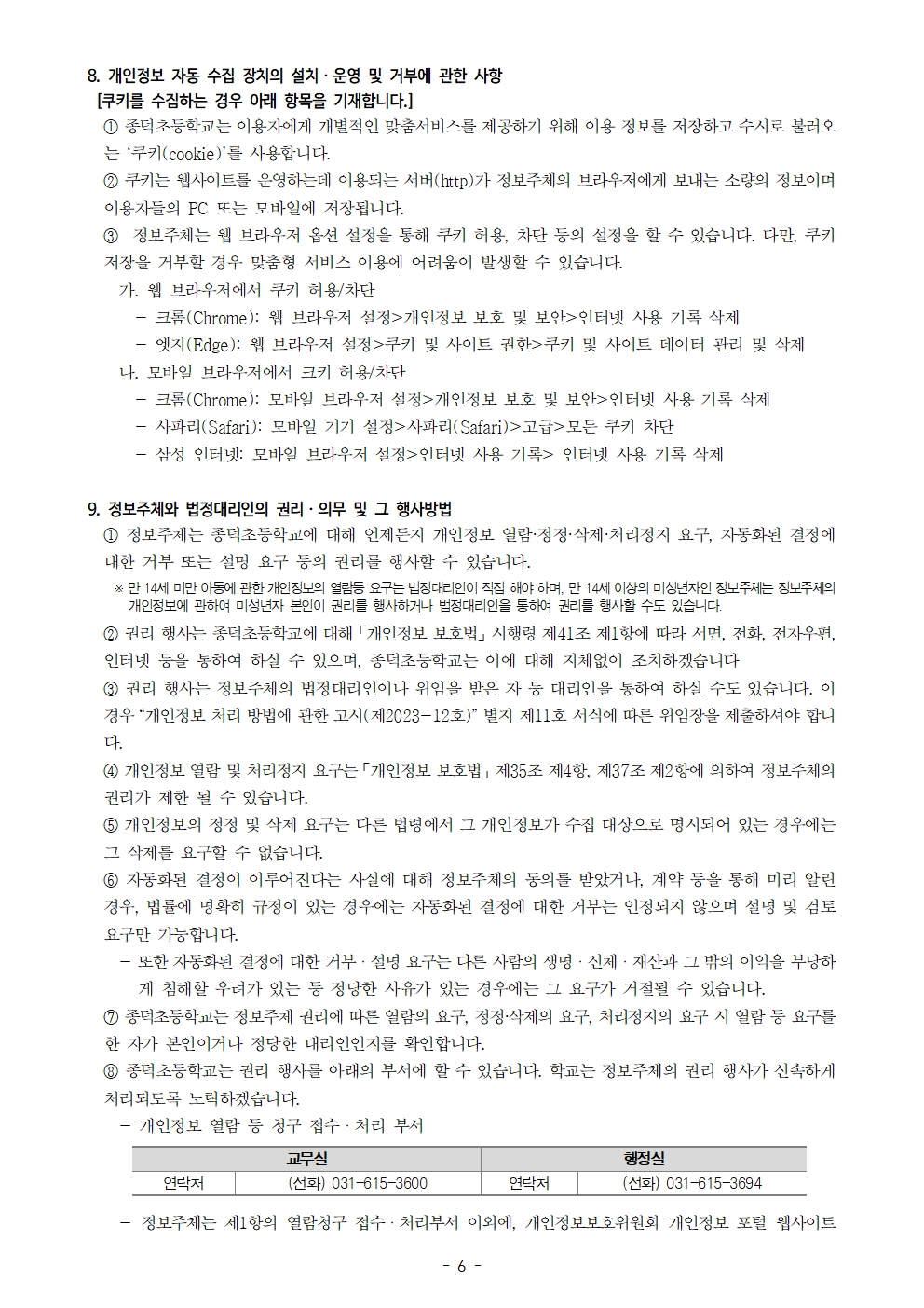 2026학년도 종덕초등학교 개인정보 처리방침006